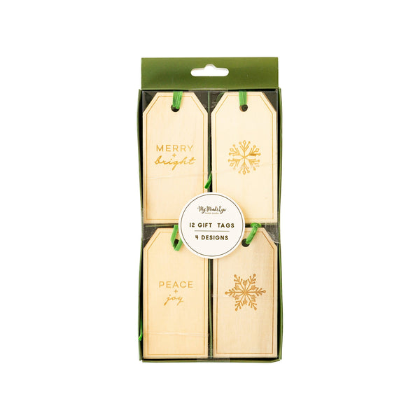 Christmas Titles Etched Wood Gift Tag Set