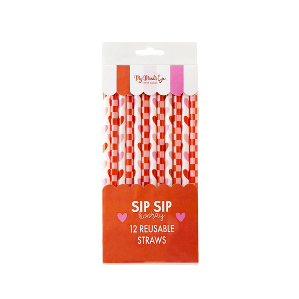 Hearts & Checks Reusable Straws