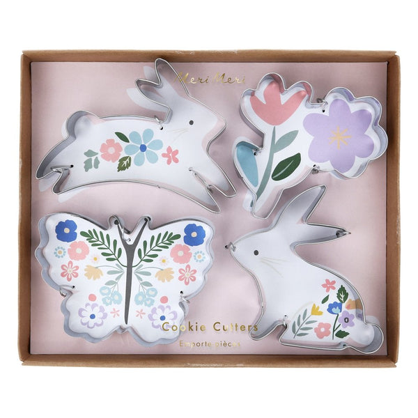 Easter bunnies, butterfly and flower cookie cutters perfect for easter treats. sold at ALittleConfetti, By Meri Meri