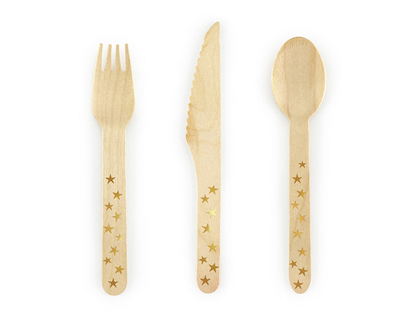 Gold Stars Wooden Cutlery - A Little Confetti