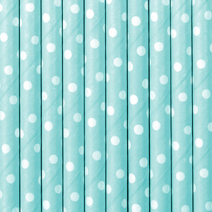 Blue paper straws with white dots, sold at ALittleConfetti. By PartyDeco