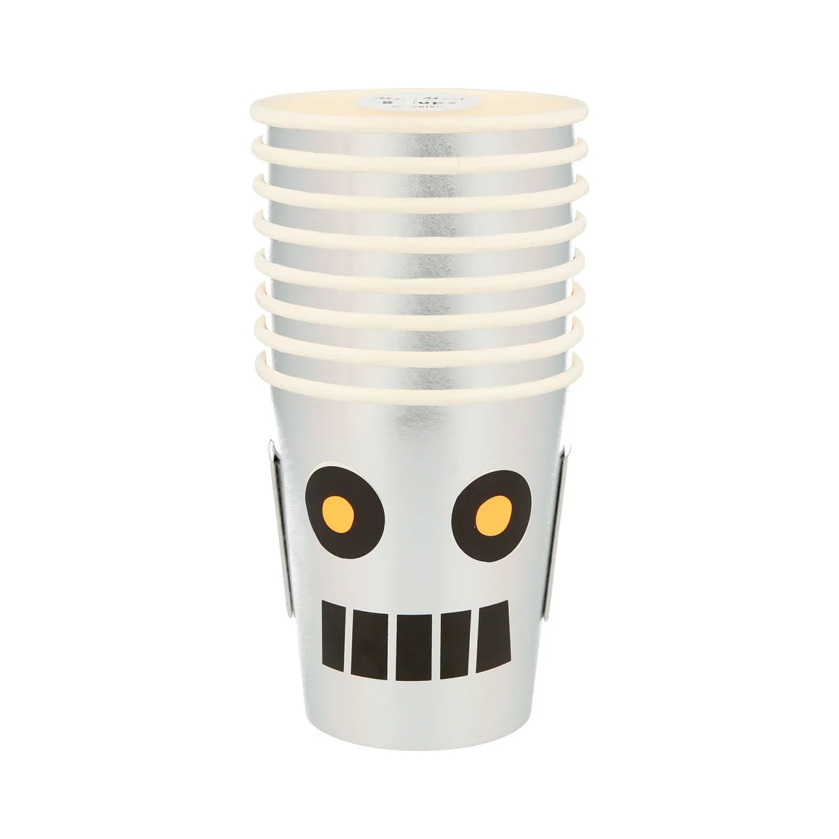 Silver robot cups sold at ALittleConfetti, By Meri Meri
