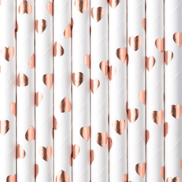 Rose Gold Hearts Paper Straws