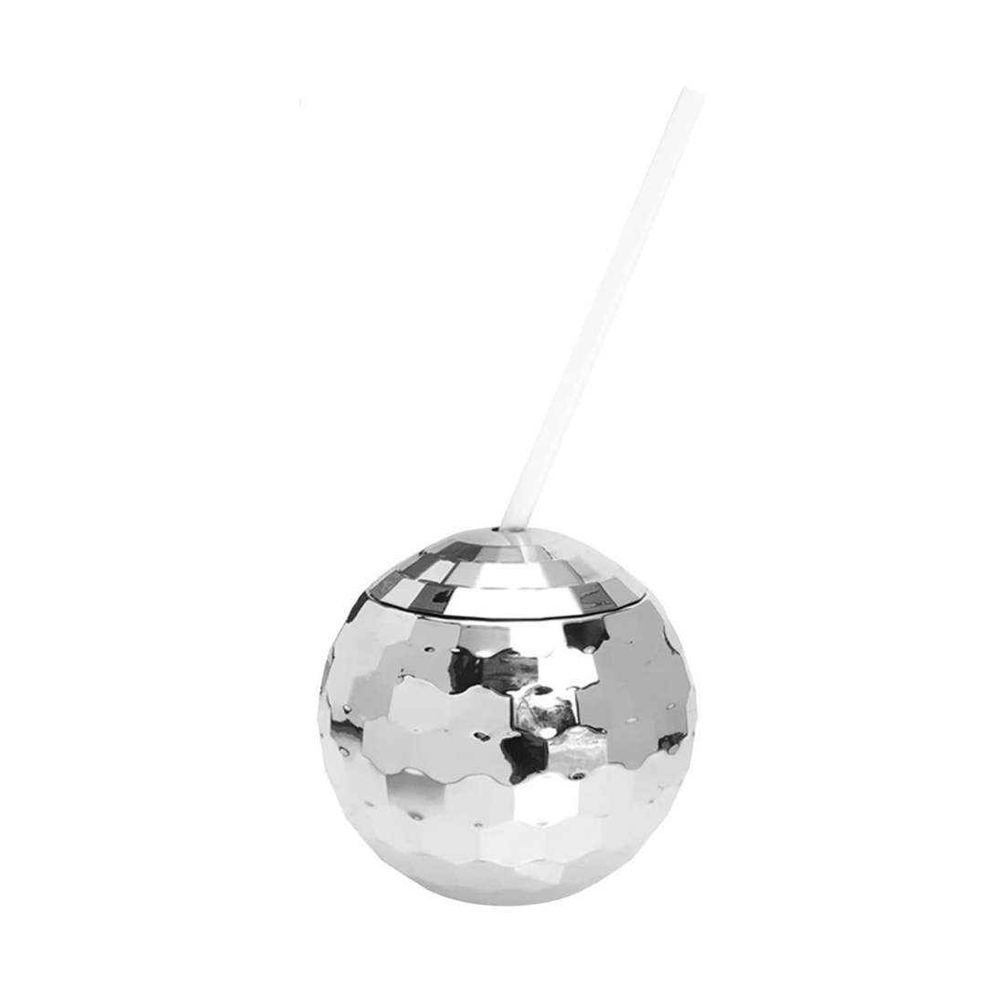 Silver Disco Ball Plastic Drink Tumbler with Lid & Reusable Straw - 16 oz