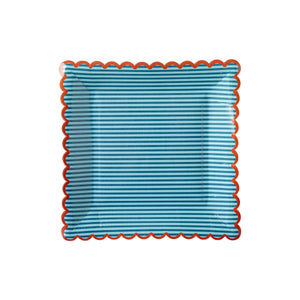 Striped Blue Scallop Paper Plates