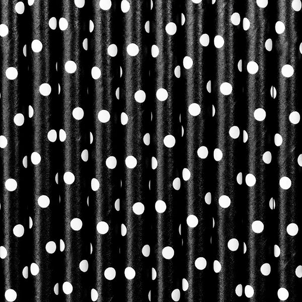 Black with small white dots paper straws available at A Little Confetti