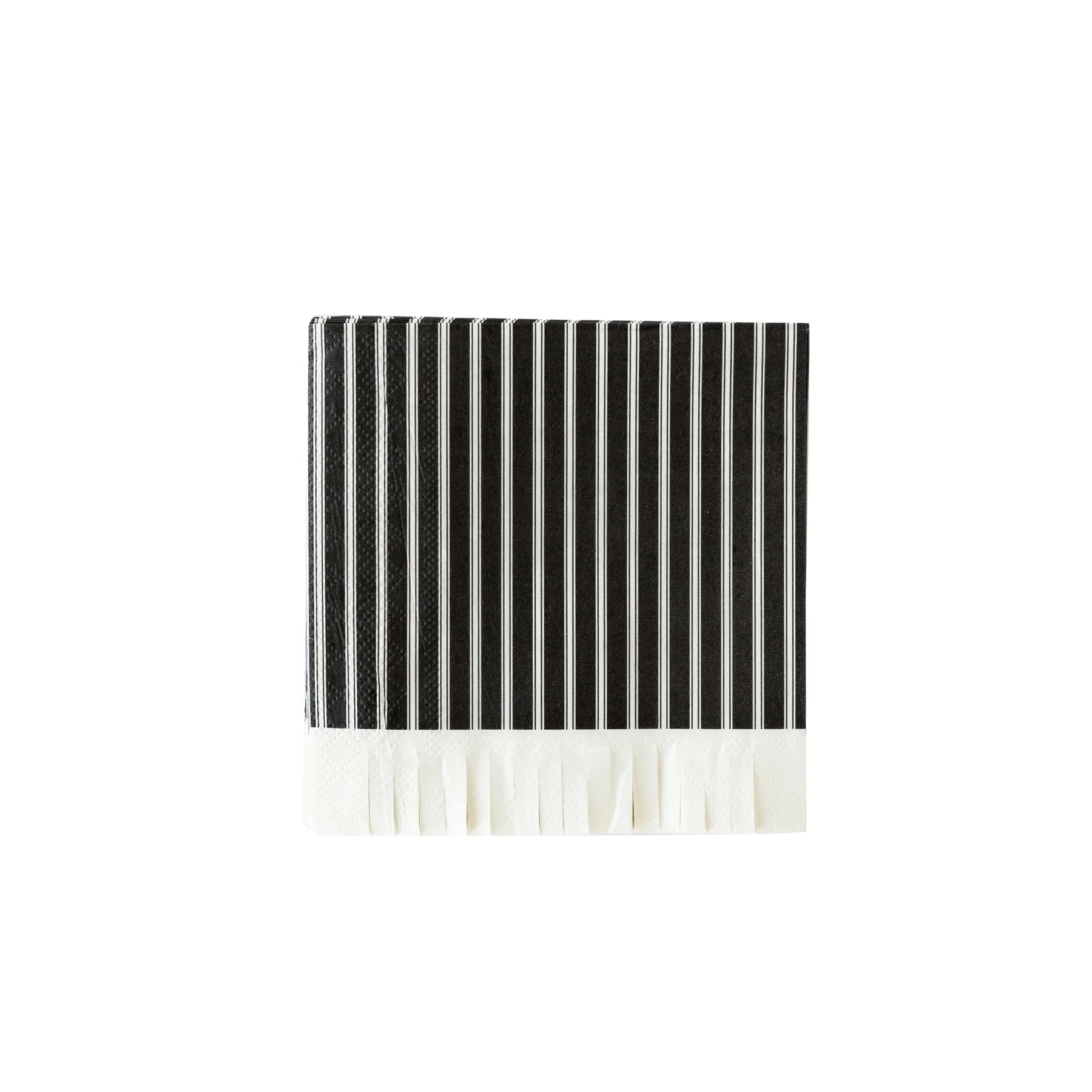 Black napkins with white stripes and a fun fringe, by My Minds Eye, available at A Little Confetti