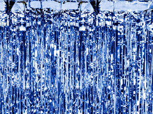 Blue Fringe Party Curtain Backdrop at A Little Confetti