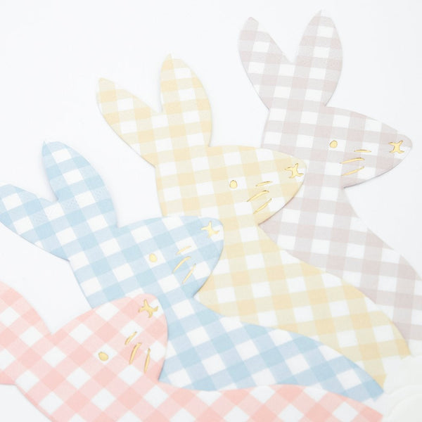 Colorful bunny napkins with gold faces, cute and perfect for easter. sold at ALittleConfetti, By Meri Meri