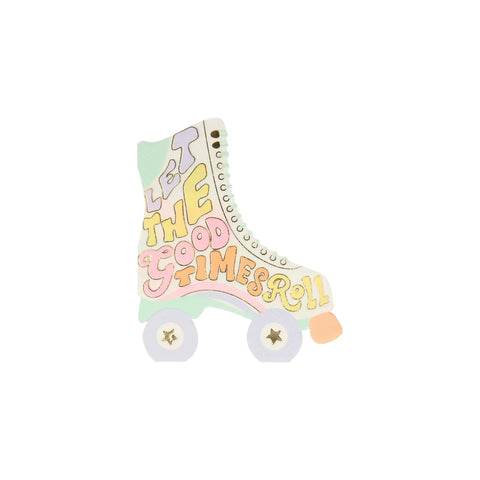 Roller skate napkins with pastel colours and writing, sold at ALittleConfetti. by Meri Meri