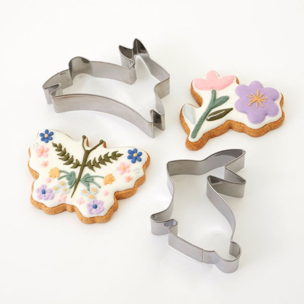 Easter bunnies, butterfly and flower cookie cutters perfect for easter treats. sold at ALittleConfetti, By Meri Meri