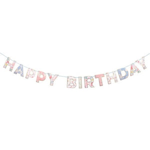 English Garden Happy Birthday Garland with floral print, perfect for a tea party. By Meri Meri, available at A Little Confetti