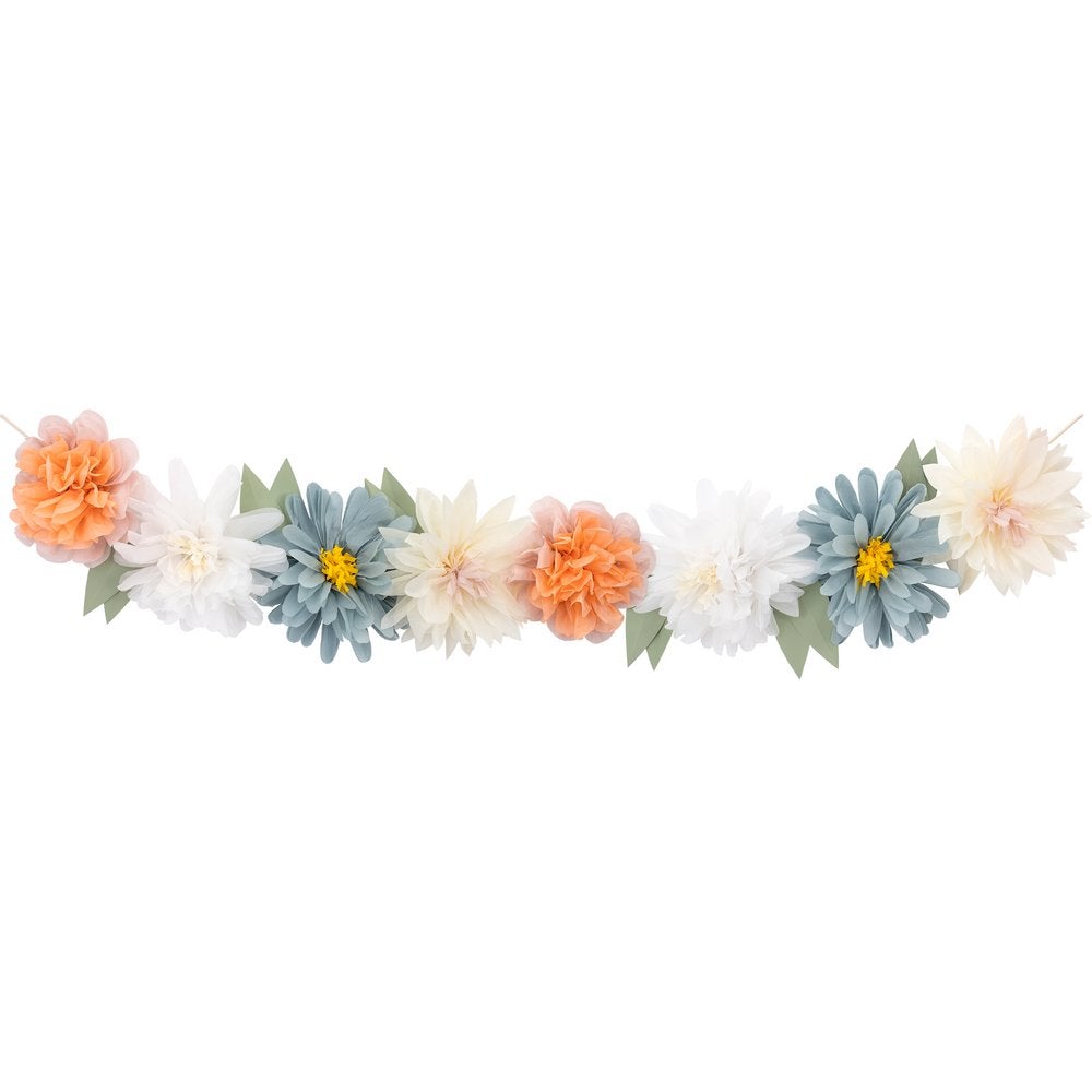 Blue, orange and white flower garland, perfect for easter. sold at ALittleConfetti, by Meri Meri.
