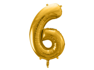 34 inch jumbo gold number 6 foil balloon available at A Little Confetti