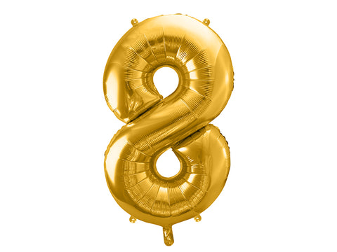 34 inch jumbo gold number 8 foil balloon available at A Little Confetti
