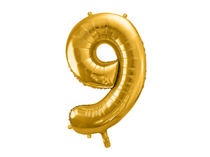 34 inch jumbo gold number 9 foil balloon available at A Little Confetti