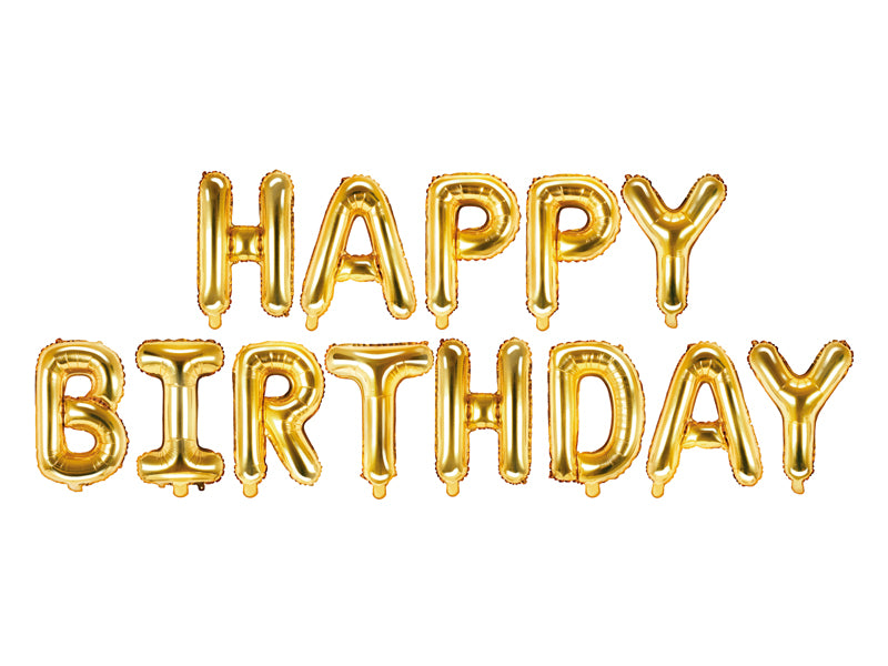 Gold Happy Birthday Balloon Banner available at A Little Confetti