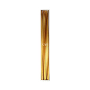 Gold tall tapered candles sold at ALittleConfetti, by Meri Meri