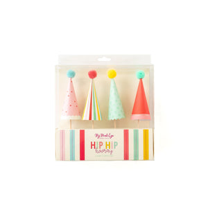 Hip hip hooray cake toppers with little pom poms. sold at ALittleConfetti, by MyMindsEye