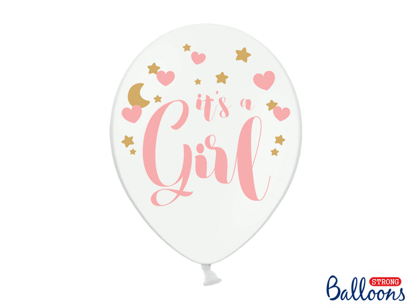 It's a Girl Pastel Pure White Sky Blue Gold Colour Balloons available at A Little Confetti