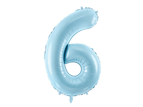 34 inch jumbo light blue number 6 foil balloon available at A Little Confetti