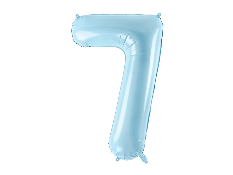 34 inch jumbo light blue number 7 foil balloon available at A Little Confetti