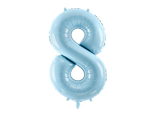 34 inch jumbo light blue number 8 foil balloon available at A Little Confetti