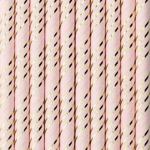 Light Pink and metallic gold striped paper straws available at A Little Confetti