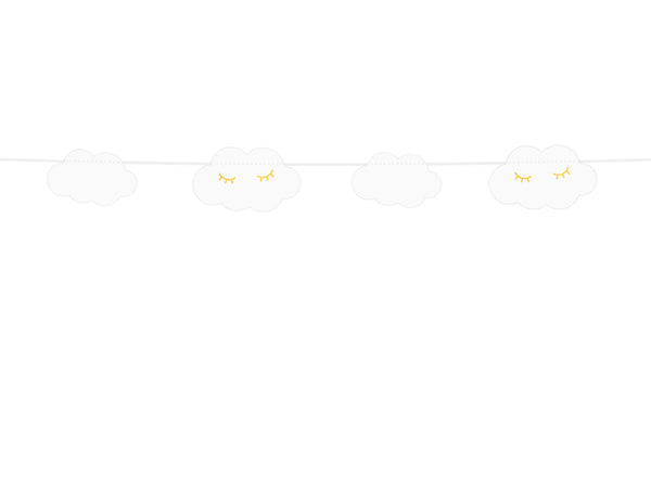 Sewn garland with clouds and little star in gold print available at A Little Confetti