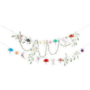 Meri Meri's new Fairy Garland with honeycomb toadstools, green foliage, fairies and florals.  Available at A Little Confetti.