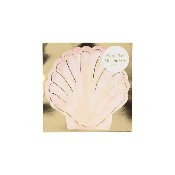 Meri Meri beige and pink Watercolour Clam Shell Napkins with gold embellishments available at A Little Confetti