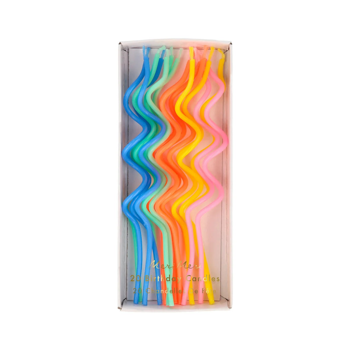 Rainbow swirly candles sold at ALittleConfetti, by Meri Meri