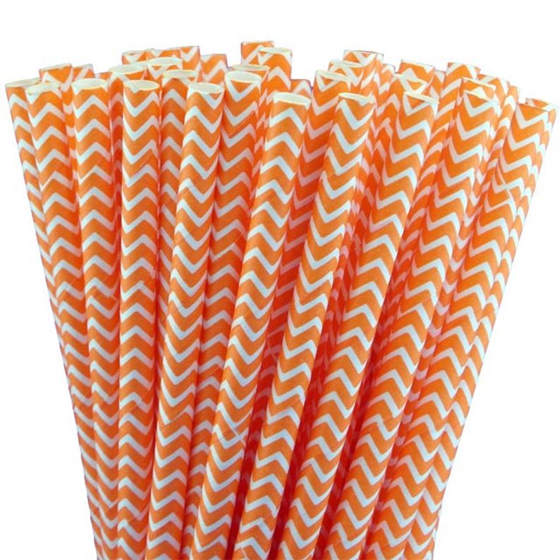 Orange Chevron Paper Straws