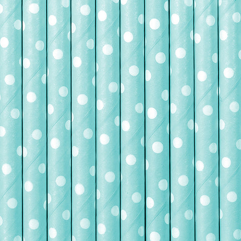 Blue paper straws with white dots, sold at ALittleConfetti. By PartyDeco