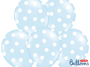 Pastel Baby Blue with white five-sided dots balloons available at A Little Confetti