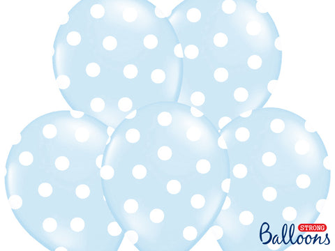 Pastel Baby Blue with white five-sided dots balloons available at A Little Confetti