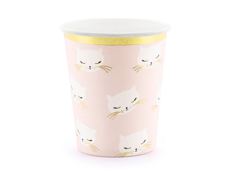 Pink cups with white cats and gold trim available at A Little Confetti