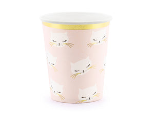 Pink cups with white cats and gold trim available at A Little Confetti