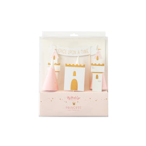 Castle and banner cake topper set in white pink and white sold at ALittleConfetti, by My Minds Eye