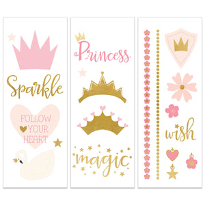 Princess temporary tattoos in gold and pink perfect for princess parties and gifts sold at ALittleConfetti, by My Minds Eye