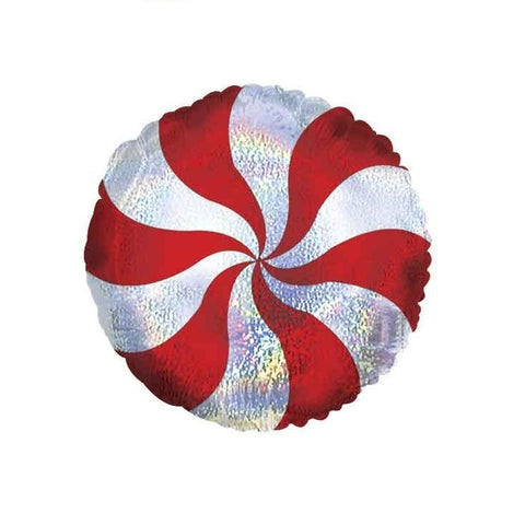 Red & Holographic Peppermint Swirl Candy balloon