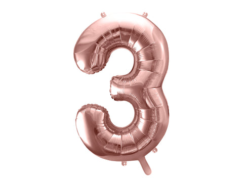 34 inch jumbo rose gold number 3 foil balloon available at A Little Confetti