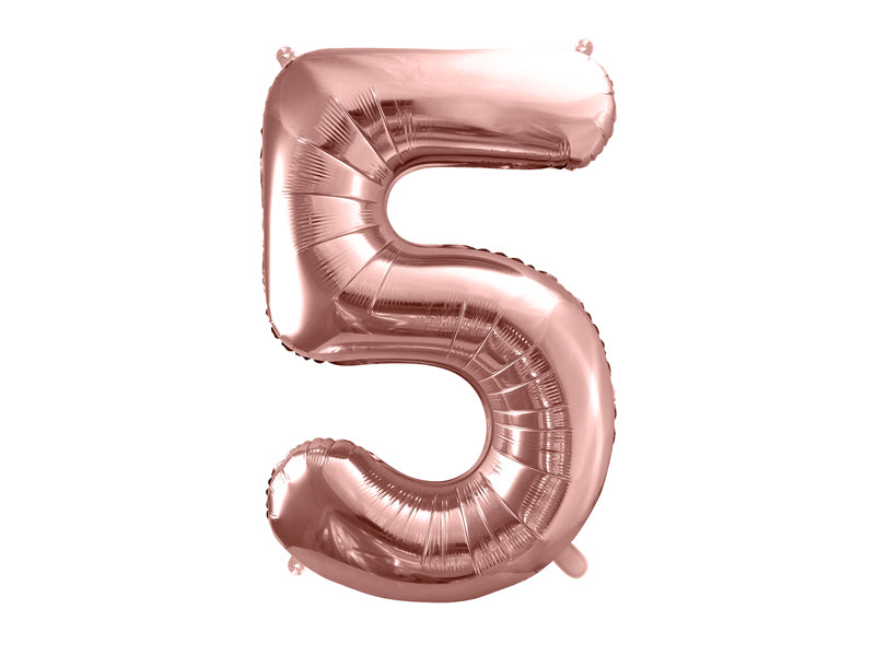 34 inch jumbo rose gold number 5 foil balloon available at A Little Confetti
