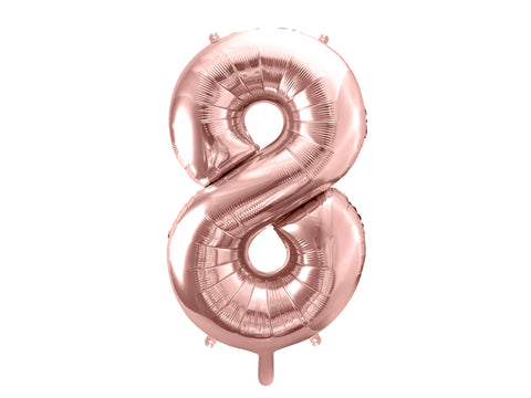 34 inch jumbo rose gold number 8 foil balloon available at A Little Confetti