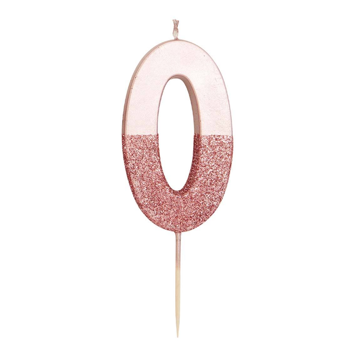 Rose Gold Glitter Dipped Number 0 Candle
