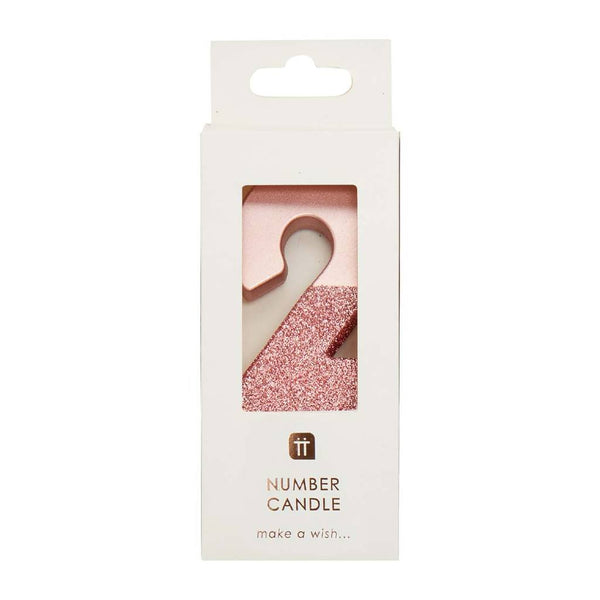 Rose Gold Glitter Dipped Number 2 Candle