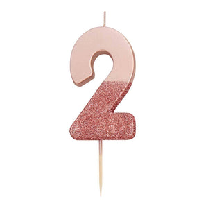 Rose Gold Glitter Dipped Number 2 Candle