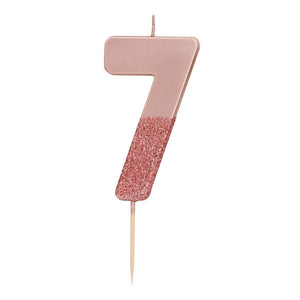 Rose Gold Glitter Dipped Number 7 Candle at A Little Confetti
