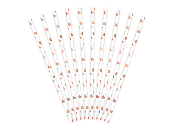 Rose Gold Hearts Paper Straws