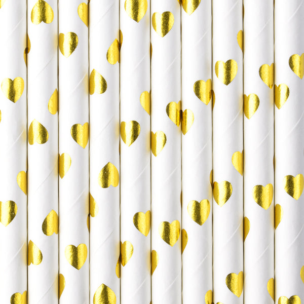 Gold Hearts Paper Straws